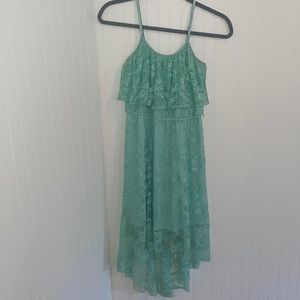Light Teal Lace High-Low Dress